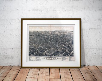 Akron Art Print - 1882 Bird's Eye View - 20x16in