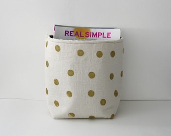 Magazine Storage Container / Gold Dots / Nursery Toy Storage New Baby Spring Cleaning Book Storage Basket / Diaper Caddy / Diaper Storage