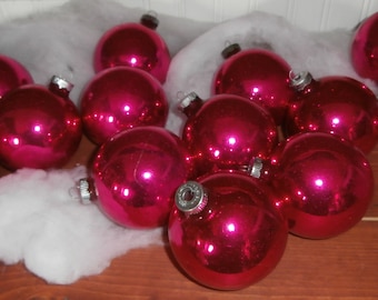 Vintage Christmas ornaments mercury glass hot pink Shiny Brite decorations lot 14 3 1/4 inch