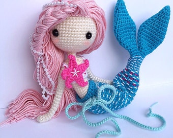 English: Crochet Doll Pattern-Mermaid-Ava艾娃. (A crochet doll with 2 look, mermaid or little girl)