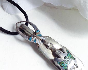 For Her, Navajo Turquoise Pendant, Turquoise Sterling Pendant, Navajo Turquoise Necklace, One of a Kind Pendant, Peyote Bird Pendant