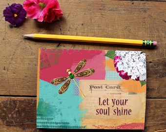 Dragonfly Journal -Handmade Notebook - Blank Journal - Quote Art Notebook - Writing journal - Sketchbook - Let your soul shine