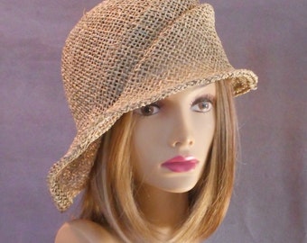 Sophia, seagrass side drape millinery hat, womens straw cloche hat
