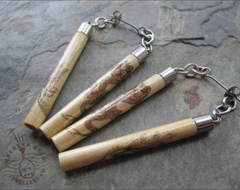 Wood Nunchaku Earrings Outline Version