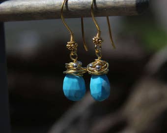 Turquoise, Vermeil, and Sterling Silver Earrings - 6425-47