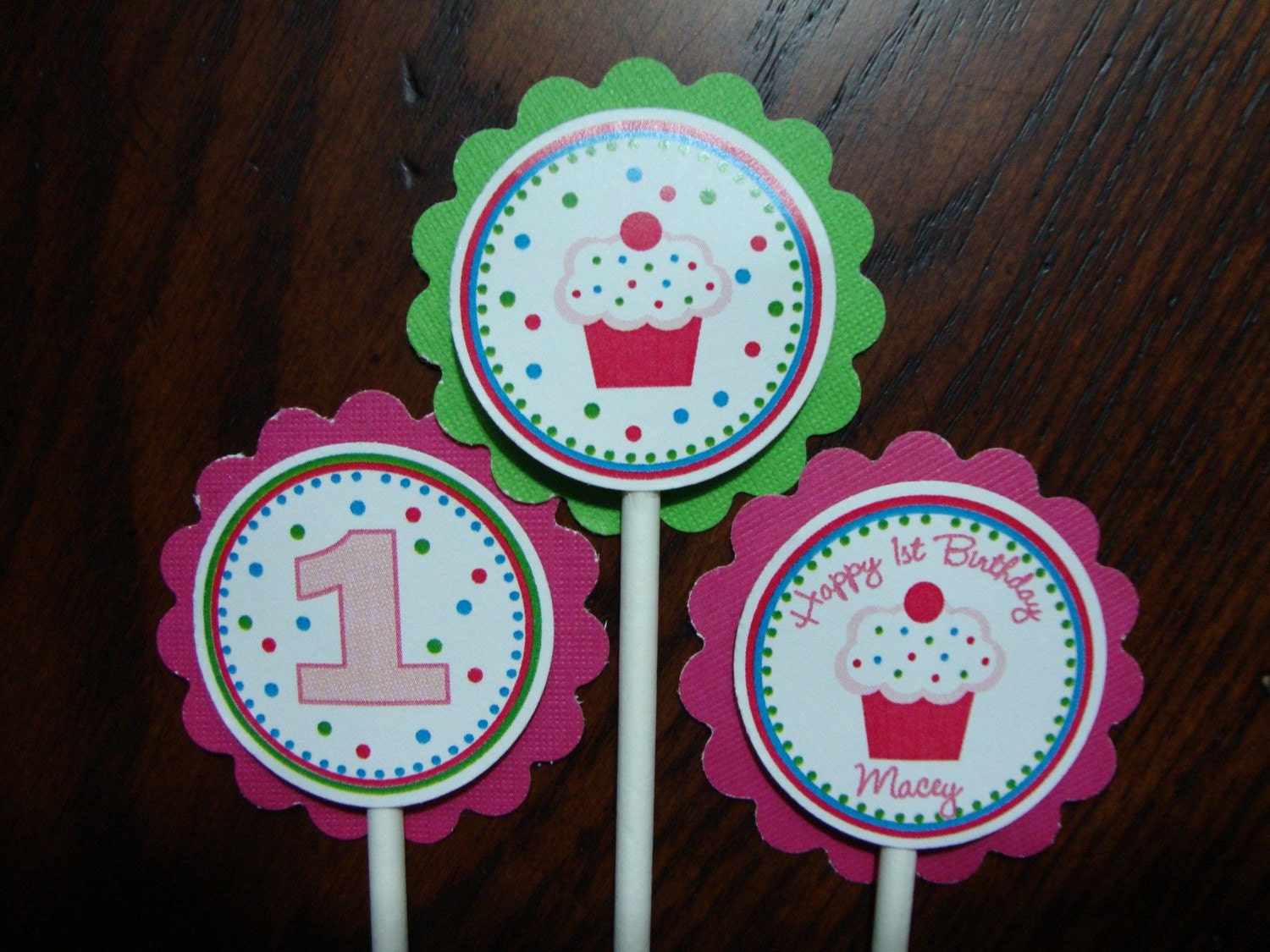 Girly 1st birthday Cupcake Toppers