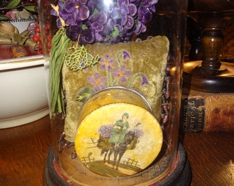 Beautiful footed Victorian Glass Cloche or Bell Jar with wood base