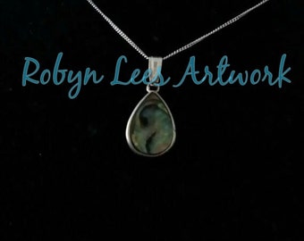 Sterling Silver 925 & Abalone Shell Teardrop Necklace on Fine 925 Sterling Silver Chain