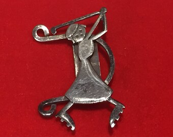 Vintage Leonore Doskow 925 Sterling Silver Golf Lucky Penny Brooch Pin