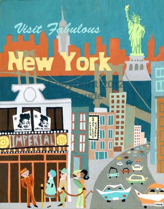 New York City Mid Century Modern Travel Poster Art Print Retro