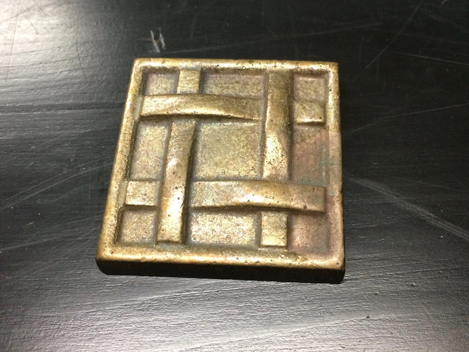 Hand Cast Bronze Mosaic Tile Basketweave 1 Piece Solid