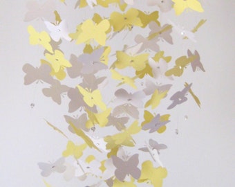 Butterfly Nursery Mobile Yellow and White Baby Crib Mobile