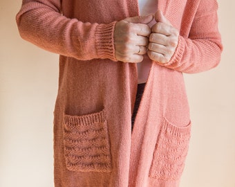 Pink (coral) cardigan/Wool cardigan/Alpaca wool coat/ Soft & cozy cardigan/Quality yarn