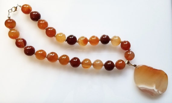 Carnelian Necklace, Chunky Necklace, Orange Necklace, Pendant Necklace