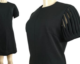 George Small NY Dress LBD Little Black Dress Vintage 1960s Size S M Above Knee Length Cutout Cage Sleeves
