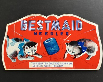 Vintage Bestmaid Needles pack, kitten & thread graphics, Made in Japan