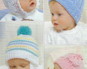 PDF Instant Digital Download 4 baby hats 0 to 2 years knitting pattern (617
