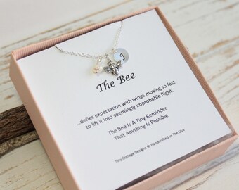 Sterling Silver Bee Necklace with Inspirational Sentiment