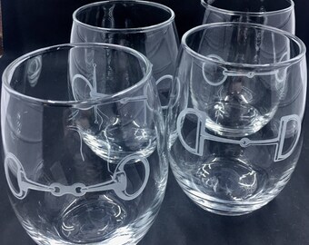 Stemless Wine Glasses, Equestrian Themed Glasses, Equestrian Gift, Horse Wine Glasses, Set of 4 Wine Glasses, Horse Gift, Horse Lover