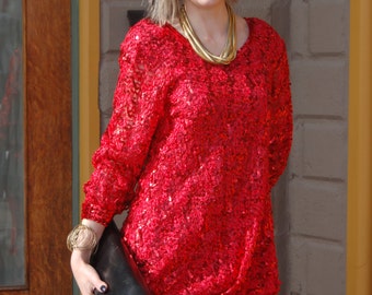 1980's Ruby Sequined Party Dress