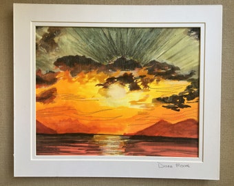 Sunset picture - painted and stitched