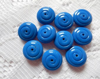 10 Blue Swirled Opaque Disc Czech Glass Beads 13.5mm