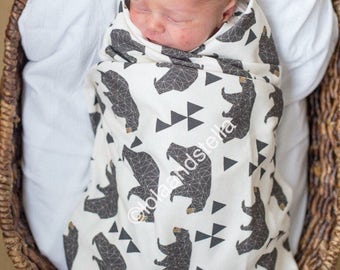 baby blanket, Organic baby blanket in geometric bear print, organic blanket, organic swaddle blanket, organic baby blanket, swaddle blanket