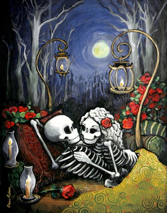 Mexican Folk Art Romantic Poster Day of the Dead Print