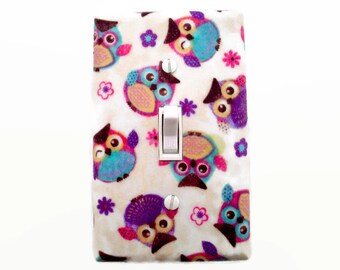 Owl Switch Plate Cover - Baby Girl Owl Nursery Decor - Woodland Light Switch Cover - Purple Pink Bedroom - Owl Nursery Decor - Girls Bedroom