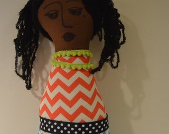 OOAK soft sculpture cloth Art Doll Black or African American Girl