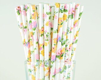 Flower Paper Straws/Floral Straws/Party Decor/Cake Pop Sticks/Party Supplies/Wedding/Baby Shower