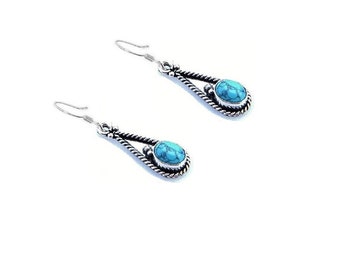 Sterling Silver Turquoise Earrings , Sterling Silver Ear Wires , Gift For Her