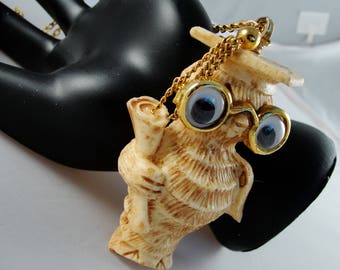 Whimsical RAZZA “Scholarly Owl” Composite Necklace