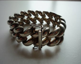 Beautiful Vintage Wide Chunky Silver Plate Link Bracelet