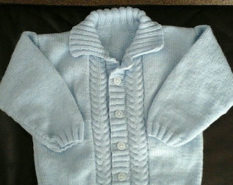 Pale blue cabled cardigan jacket with collar