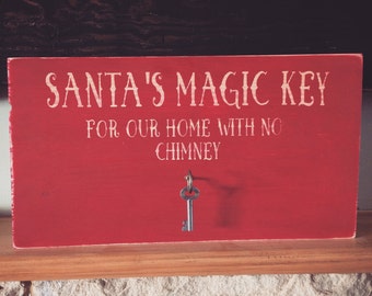 Wooden Santa's magic key sign with vintage style key