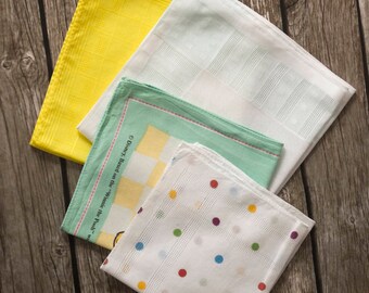 4 vintage handkerchiefs, wedding hankie, flowergirl ladies hankies, antique handkerchief cream yellow