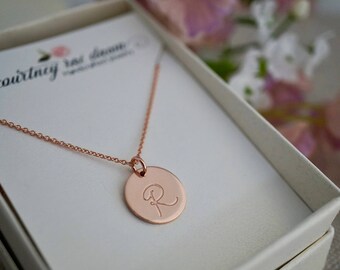 Rose Gold Initial Necklace - Monogram Necklace - Gift for Her - Gifts Under 50 - Bridesmaid Gift