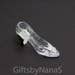 Glass slipper card holder, placecard holder, plastic acrylic shoe with silver embellishment, table number holders, clear glass slipper