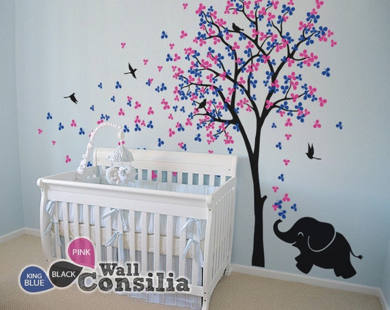 baby nursery wall decals tree wall decal elephant decal