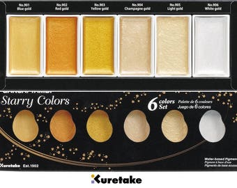 Watercolor Paint ZIG Kuretake Gansai Tambi Starry Colors 6 Colors set MC20SC/6V From Japan- beautiful gold colors-good for colored paper