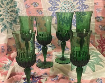 Vintage Green Stemmed Goblet-set of 6