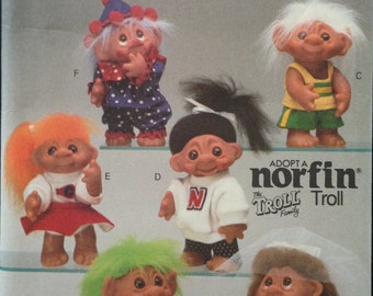 Butterick 6439 Norfin Troll Family Clothing and Accessories Bride and Groom, Clown, Gym Clothes, Cheer - Size 10" Doll