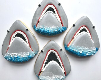 Shark Bite Cookies - One Dozen (12) Shark Decorated Sugar Cookies