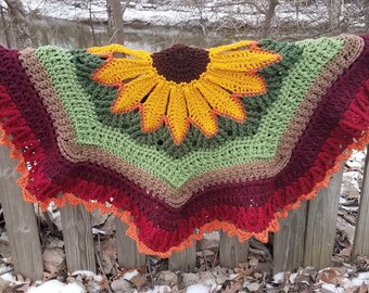 Boho Sunflower, Circular Afghan, Sunflower Blanket, Sunflower Throw, Sunflower Baby Blanket, Housewarming, Graduation Gift, Mother's Day