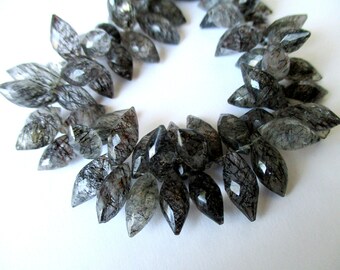 Rutilated, Tourmalinated Quartz faceted dew drop briolette- 14-15mm- 6 briolette