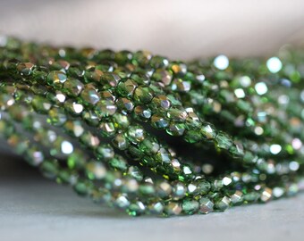 4mm (50) Prairie Green, Celsian, Faceted, Round, Fire Polish, Beads, 50 pieces