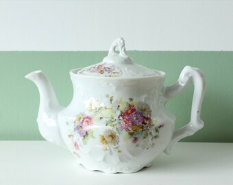 Vintage china teapot with floral decor / vintage porcelain teapot flowers