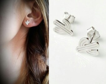 Cactus earrings, Silver 925/000-925/000 - cactus earrings 925 silver sterling silver cactus studs