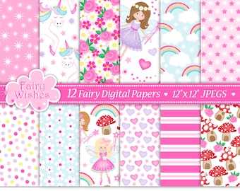 Fairy Digital Paper,Fairy Paper Pack,Digital Papers,Unicorn Paper,Fairy Clipart,Fairy Scrapbook Papers,Floral Paper, Commercial Use (P10)